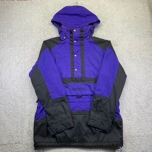 VTG Mountain Tek Jacket Mens Large Black Purple Anorak Pullover Hooded Outoor